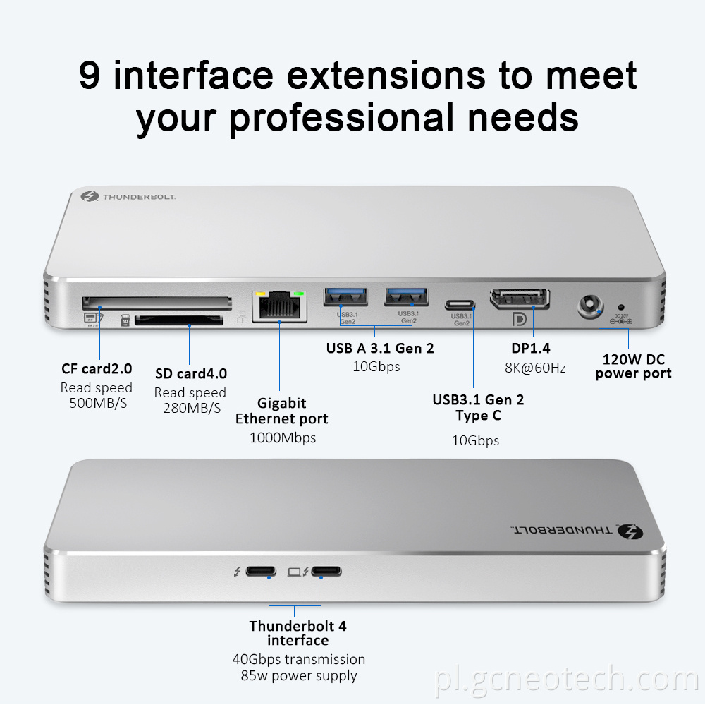 Thunderbolt 4 Docking Station 40 Gbps Silny transfer Thunderbolt 4 Docking Station 40Gbps High Speed Transfer